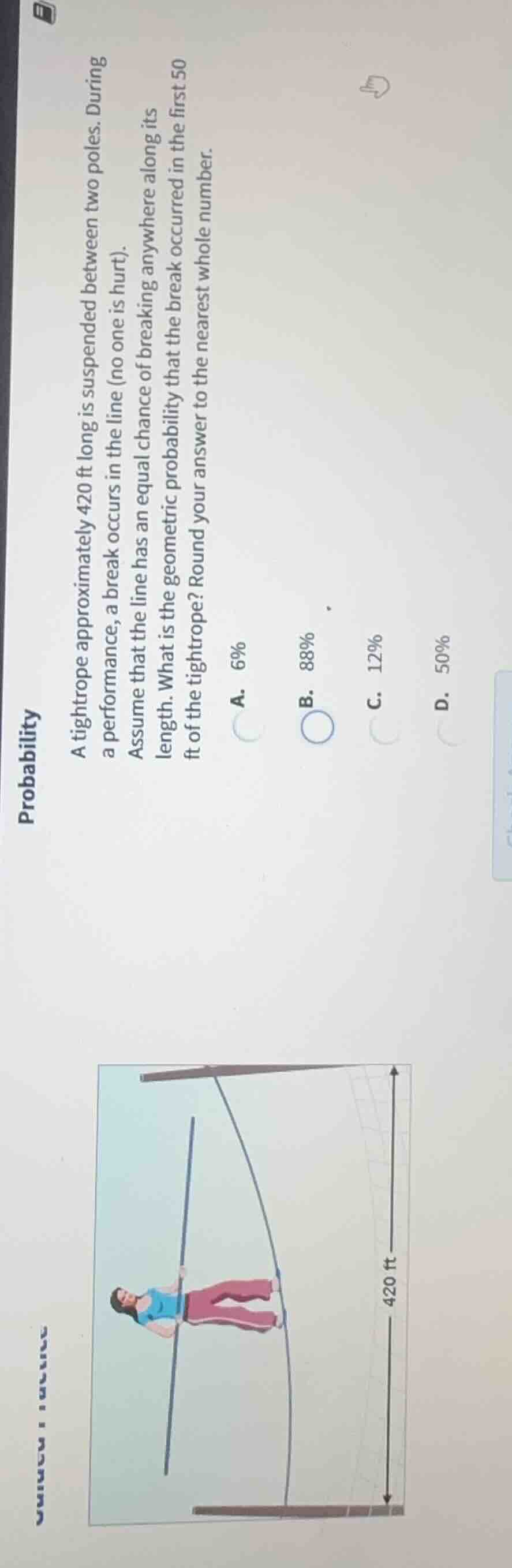 probability a tightrope approximately 420 ft long is suspended between …