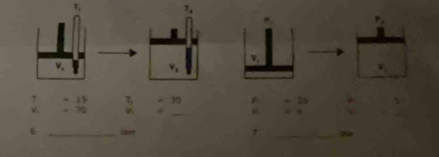 there are four figures showing different states of gas containers with …