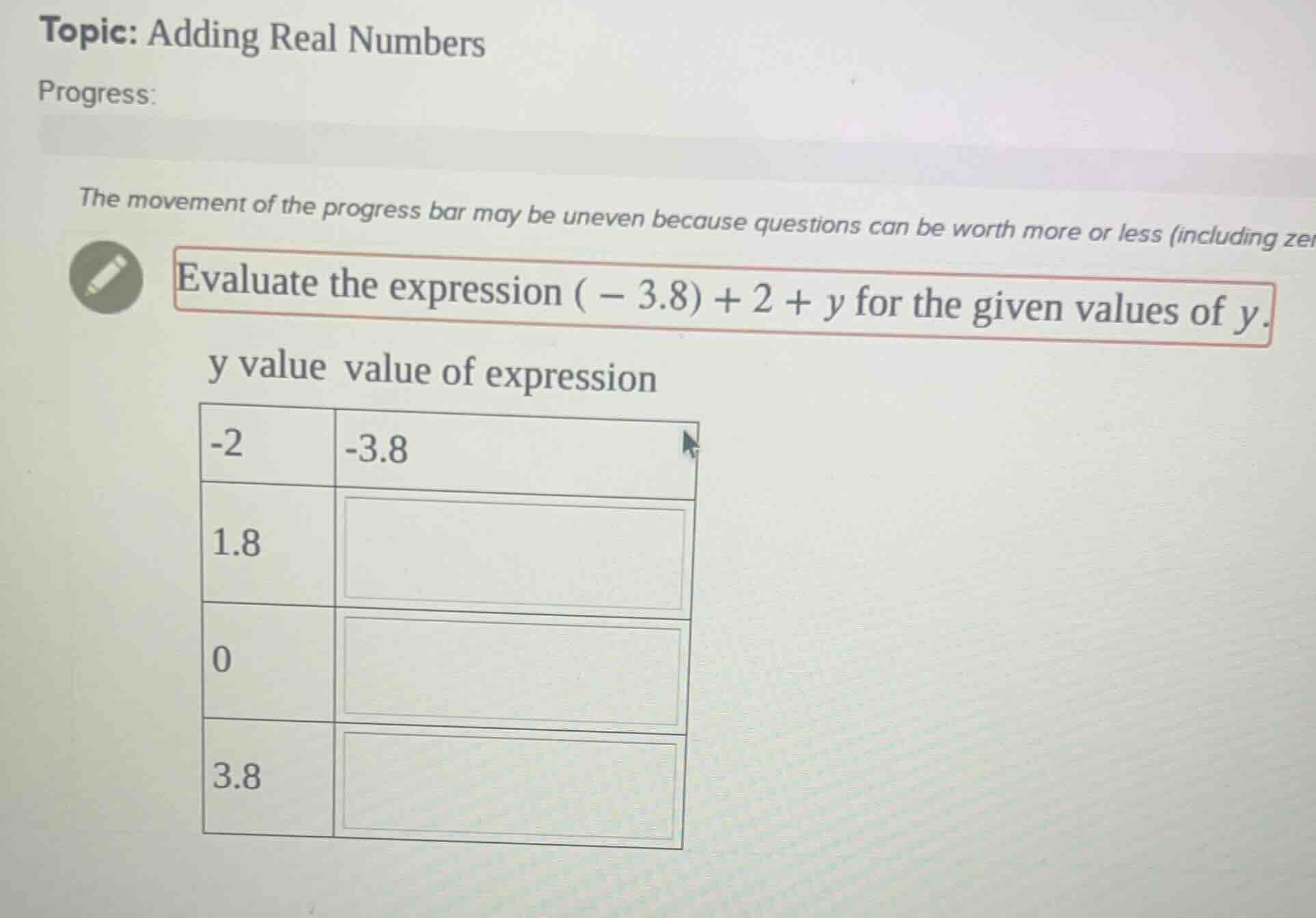 topic: adding real numbers progress: the movement of the progress bar m…