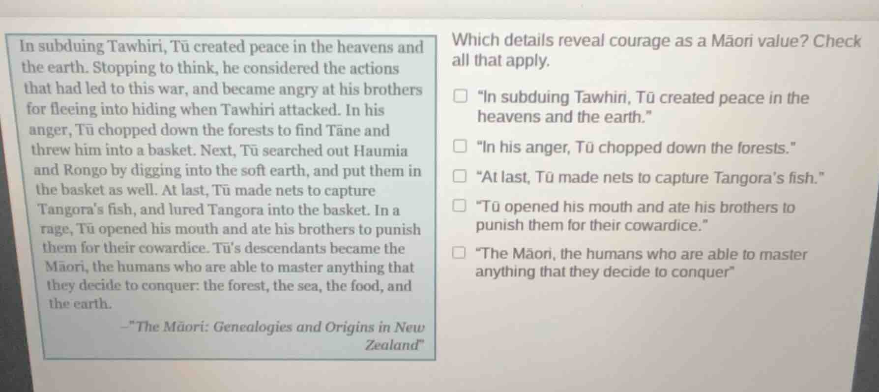 in subduing tawhiri, tū created peace in the heavens and the earth. sto…