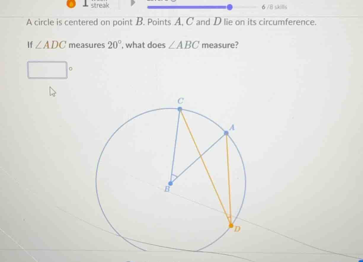a circle is centered on point b. points a, c and d lie on its circumfer…