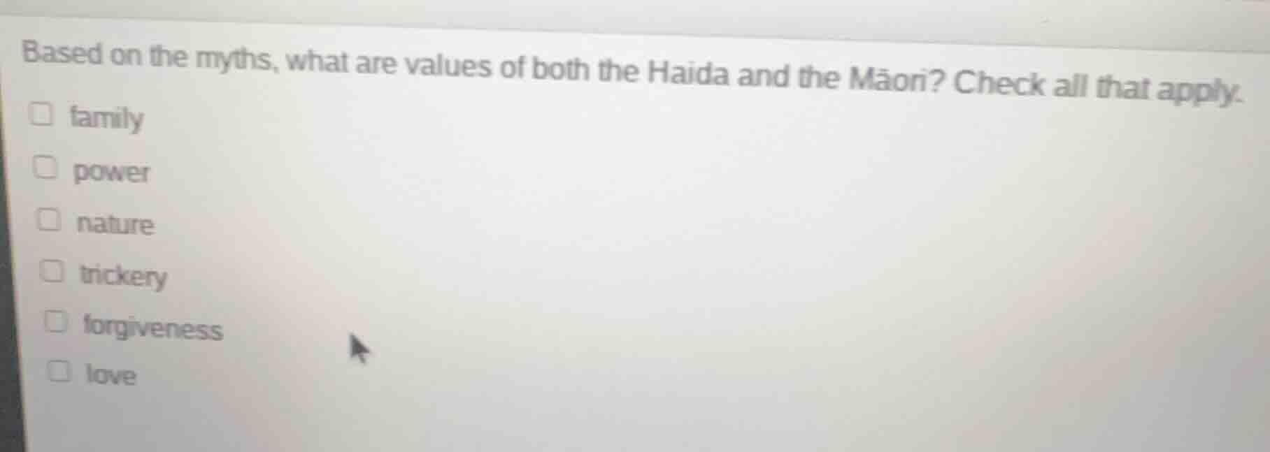 based on the myths, what are values of both the haida and the māori? ch…