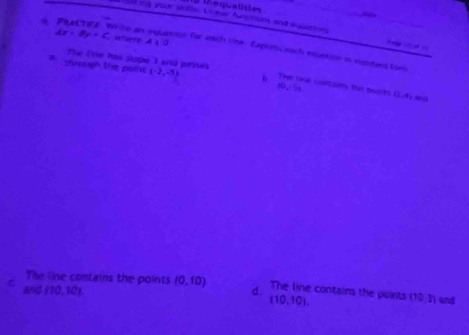 practice write an equation for each line. express each equation in stan…