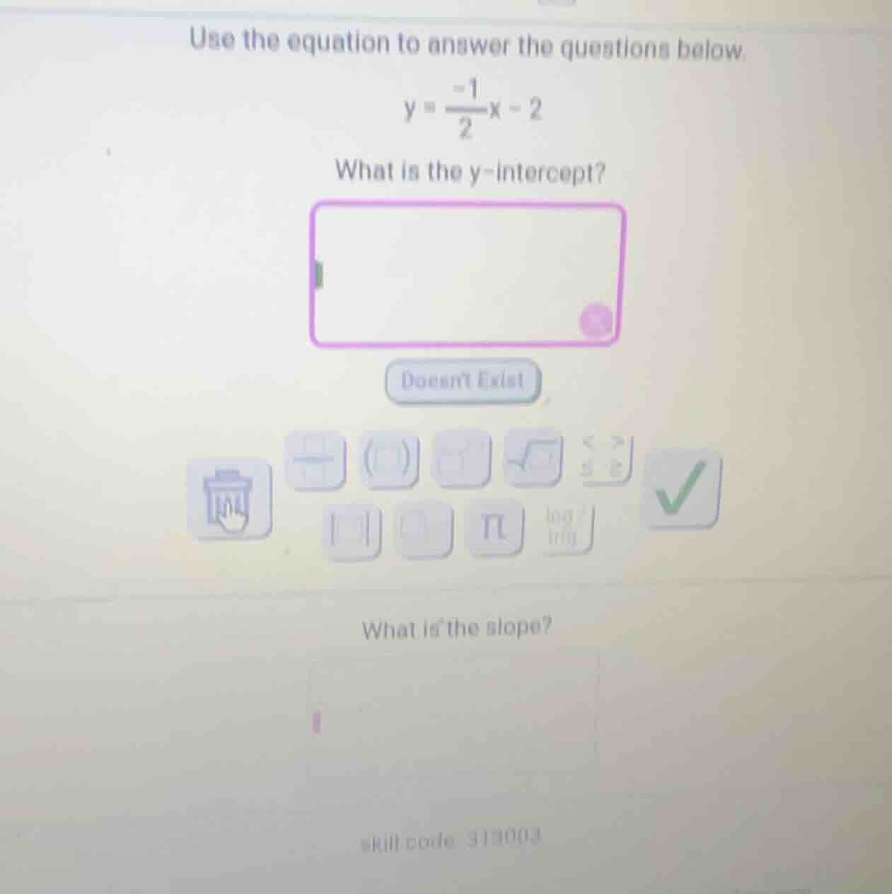 use the equation to answer the questions below. y = \\frac{-1}{2}x - 2 …