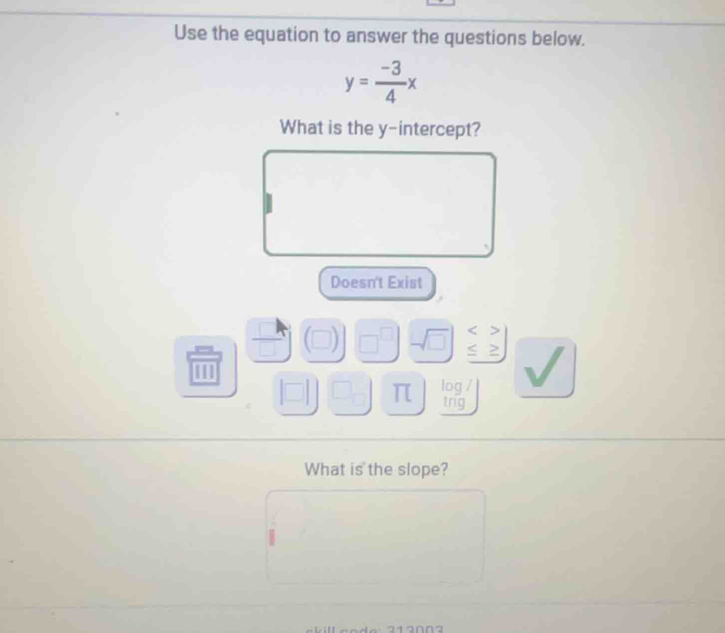 use the equation to answer the questions below. $y = \\frac{-3}{4}x$ wh…