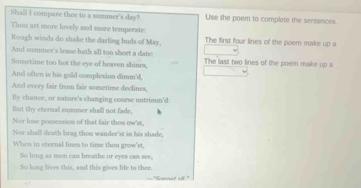 shall i compare thee to a summer’s day? thou art more lovely and more t…