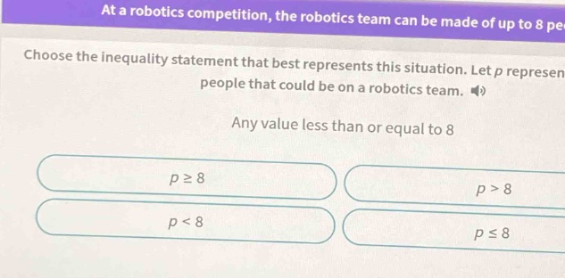 at a robotics competition, the robotics team can be made of up to 8 pe …