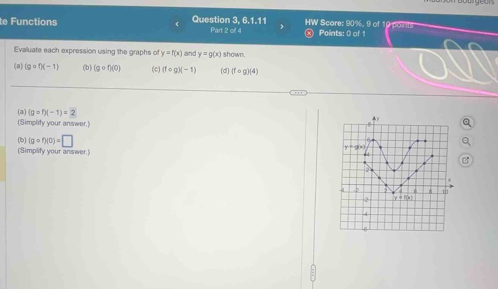 evaluate each expression using the graphs of y = f(x) and y = g(x) show…