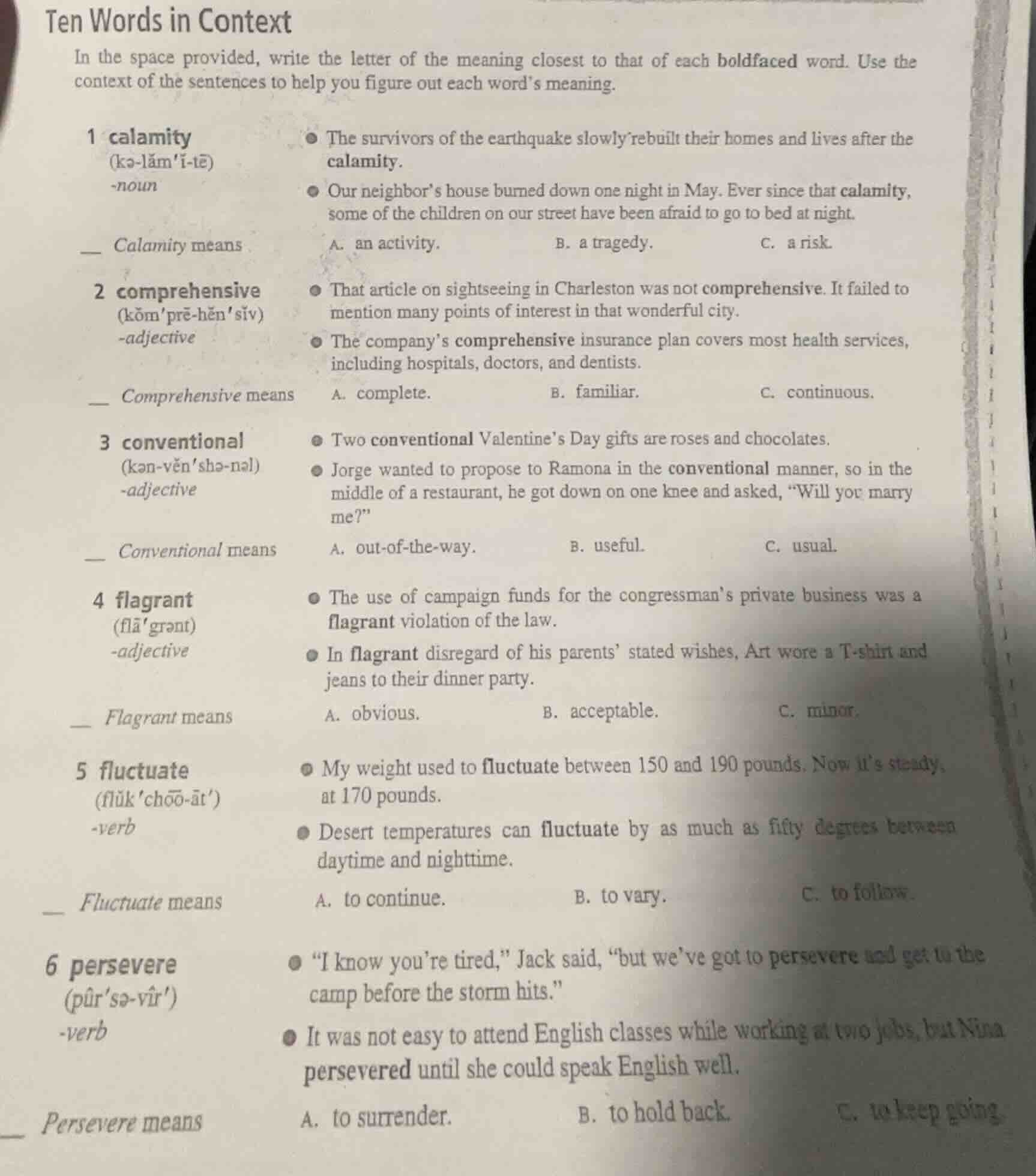 ten words in context in the space provided, write the letter of the mea…