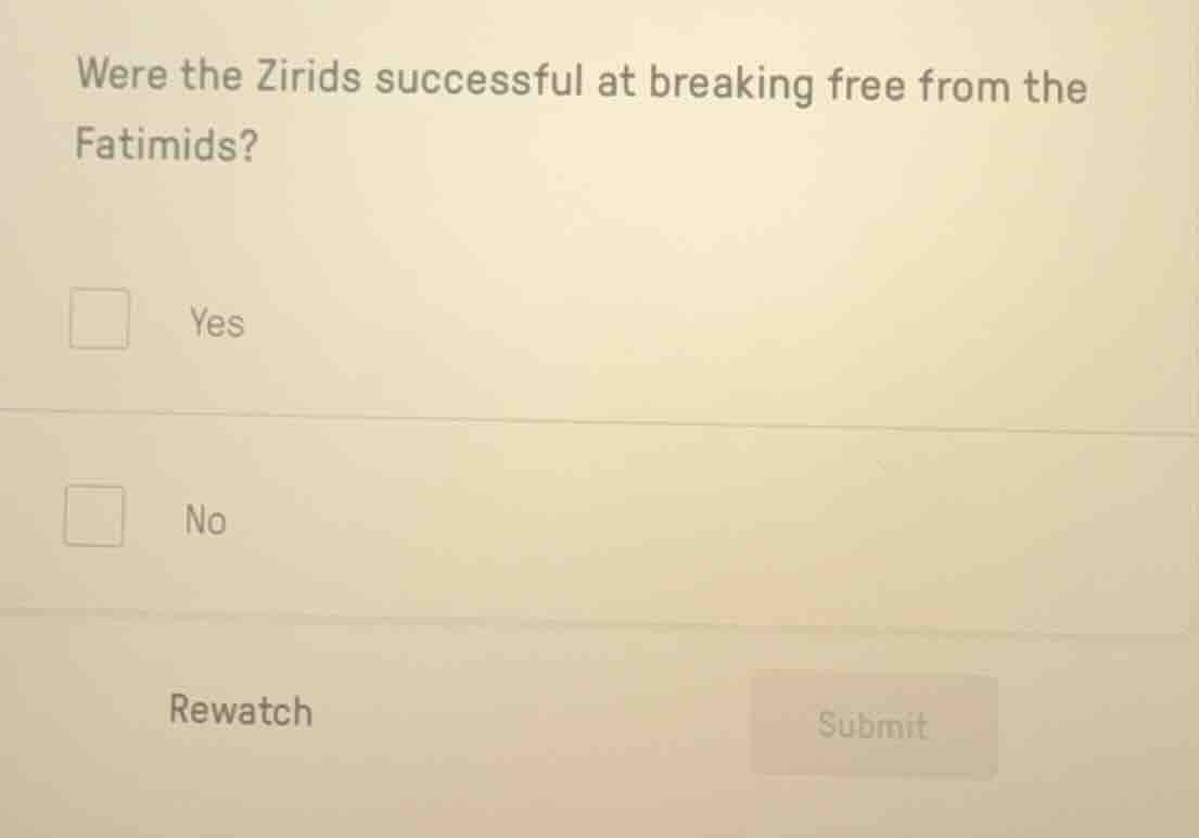 were the zirids successful at breaking free from the fatimids? □ yes □ …