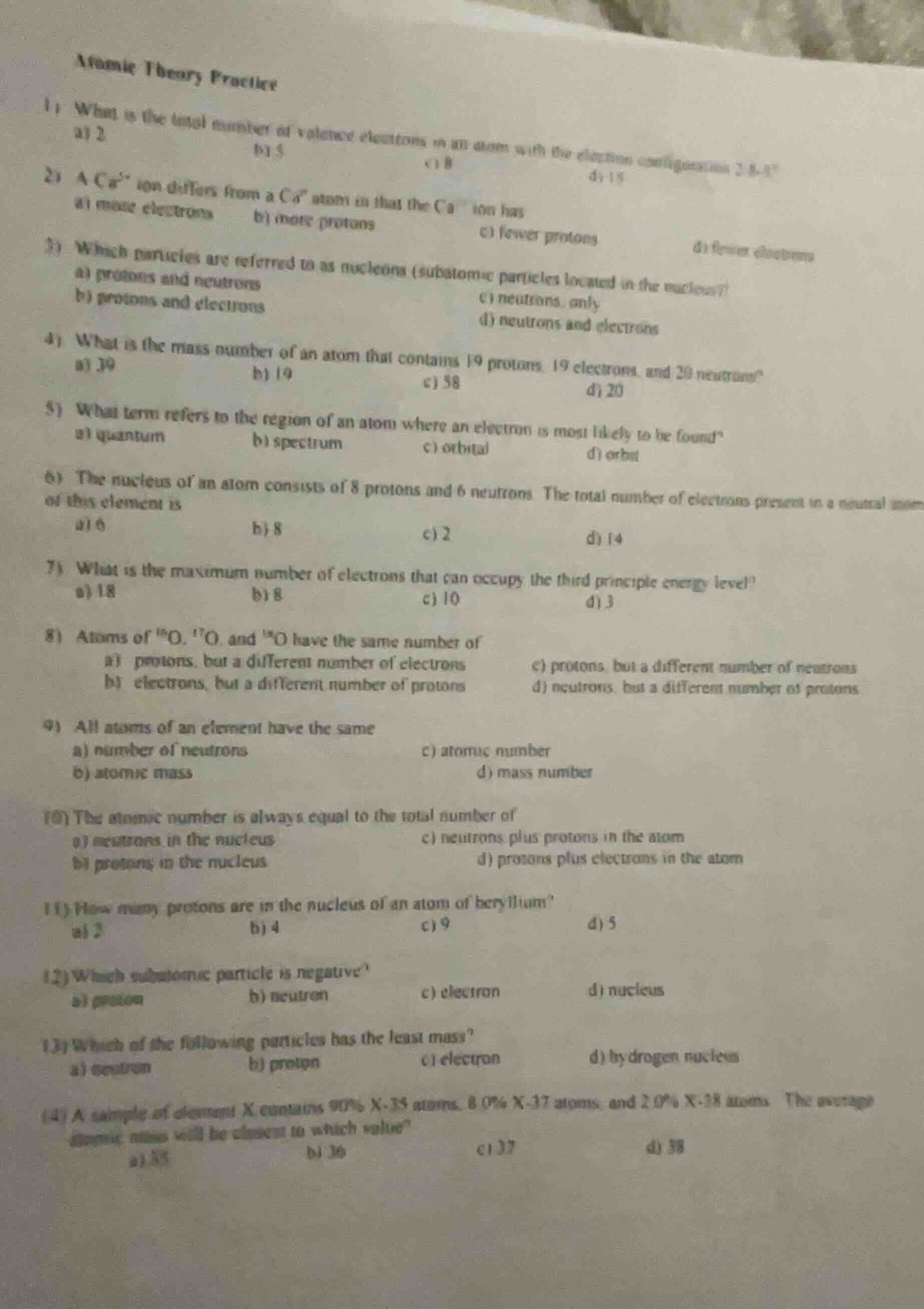 atomic theory practice 1) what is the total number of valence electrons…