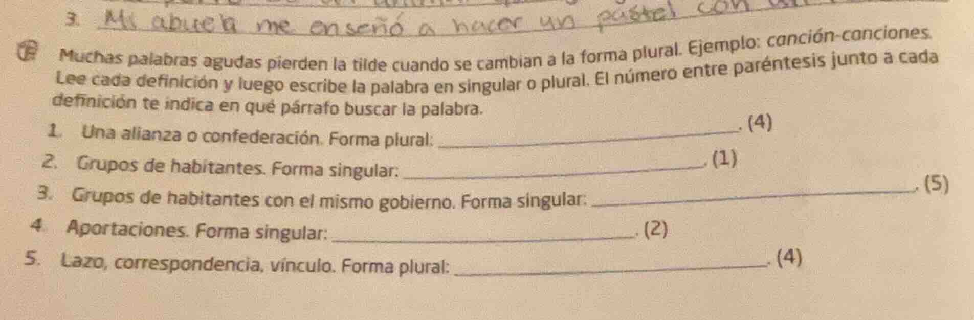3. mis abuela me enseñó a hacer un pastel con muchas palabras agudas pi…