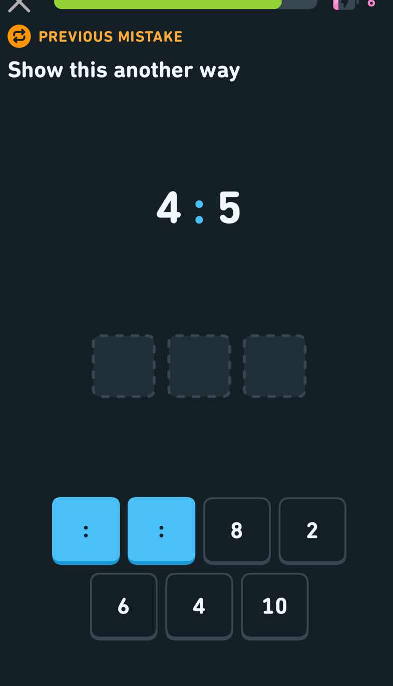 previous mistake show this another way 4 : 5 (three empty boxes) (butto…