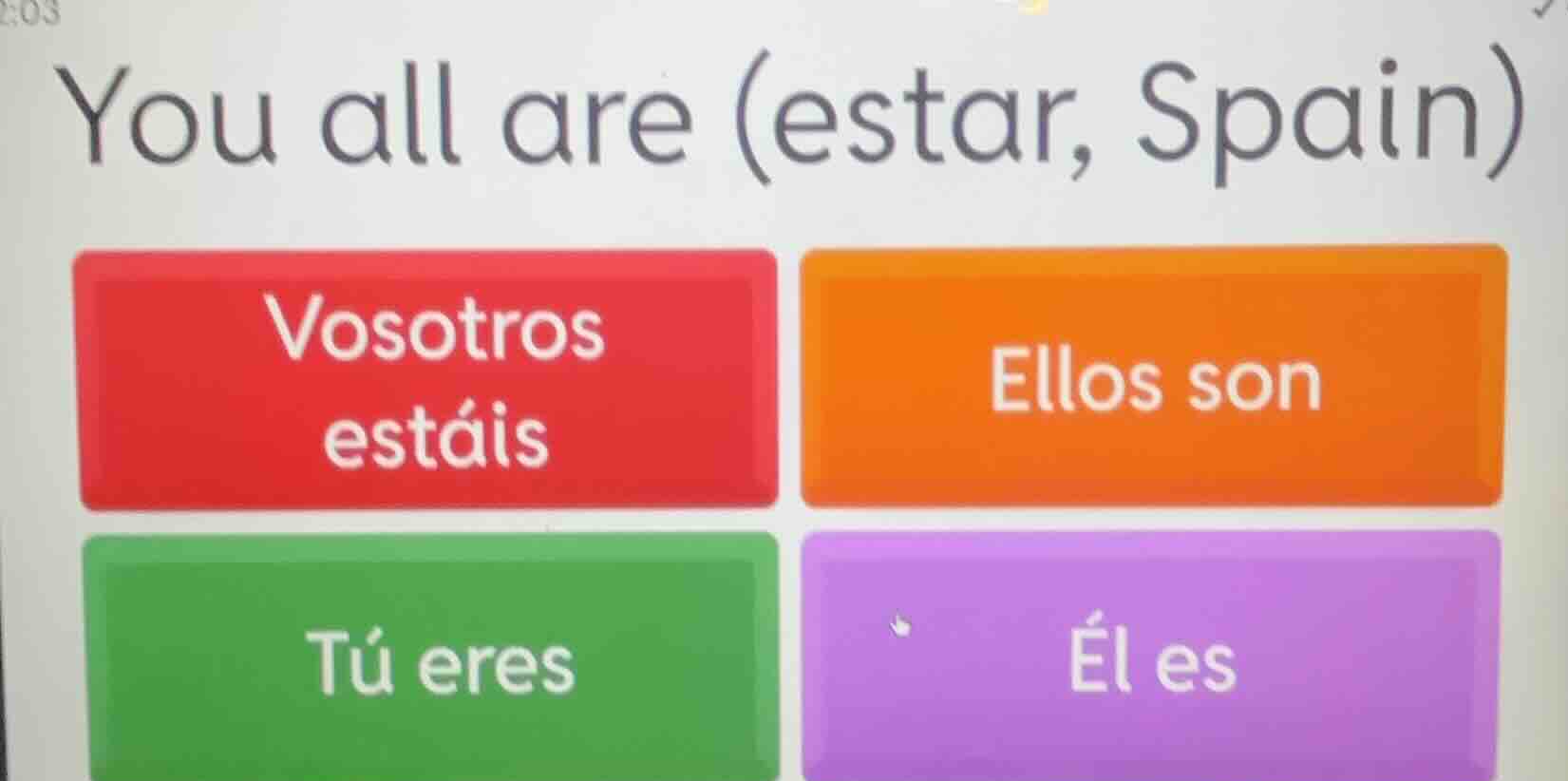 you all are (estar, spain) vosotros estáis ellos son tú eres él es