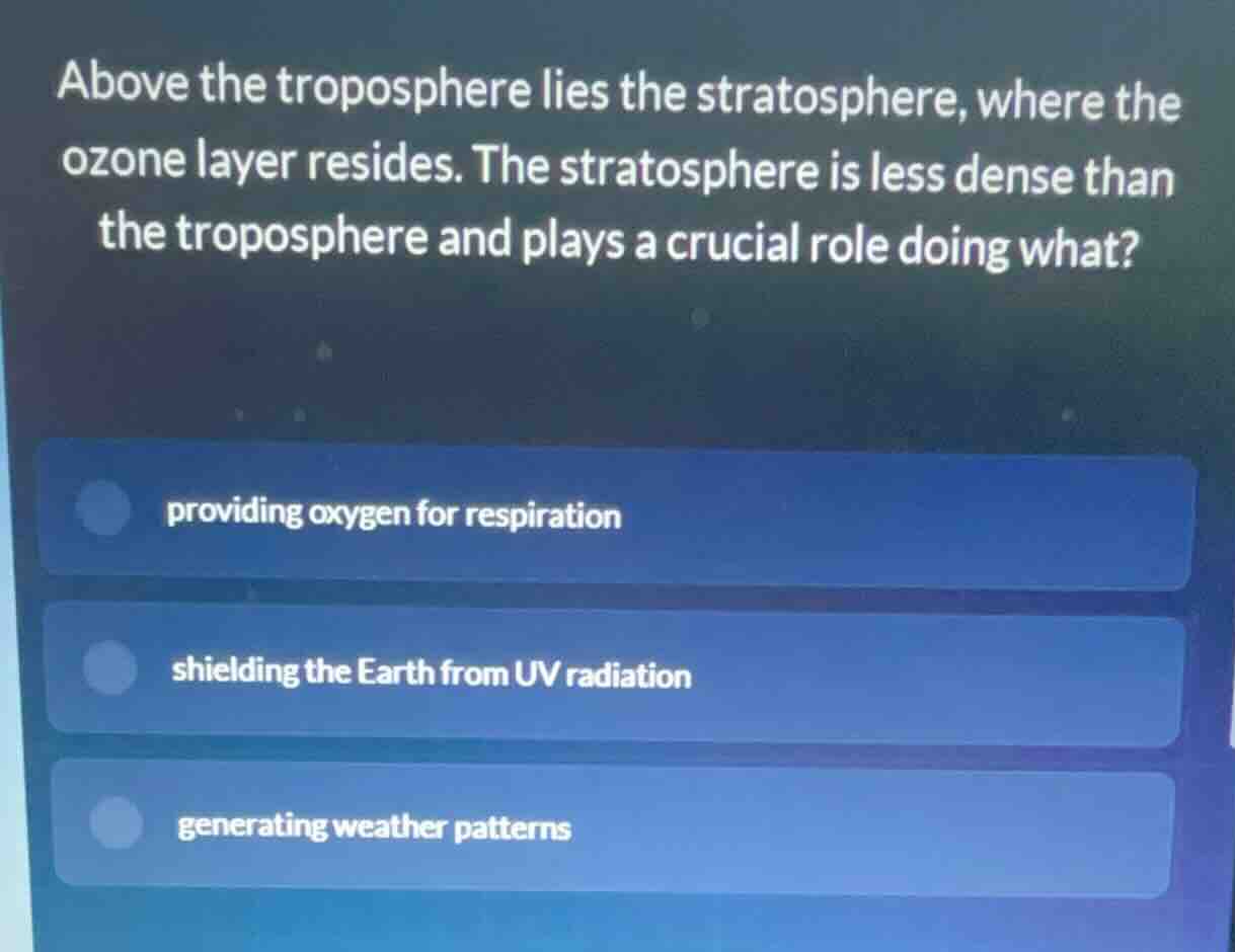 above the troposphere lies the stratosphere, where the ozone layer resi…