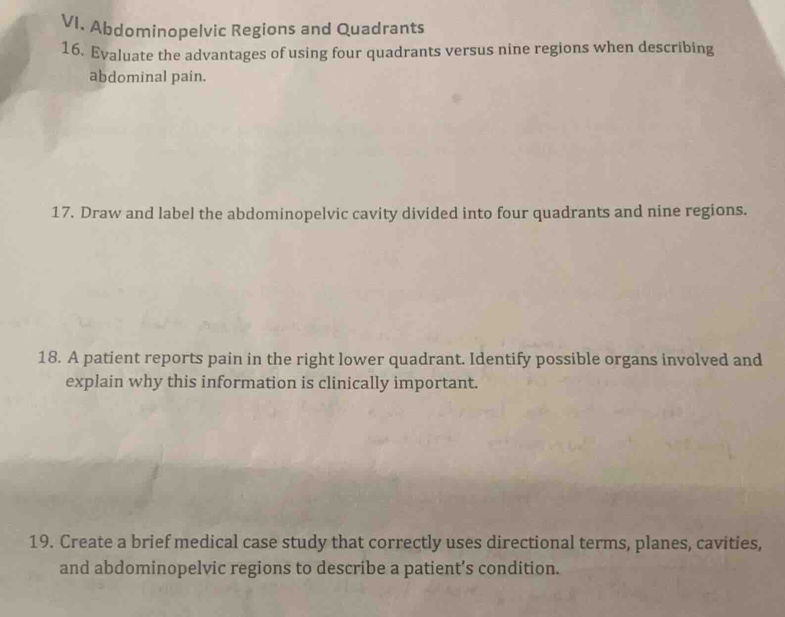 vi. abdominopelvic regions and quadrants 16. evaluate the advantages of…