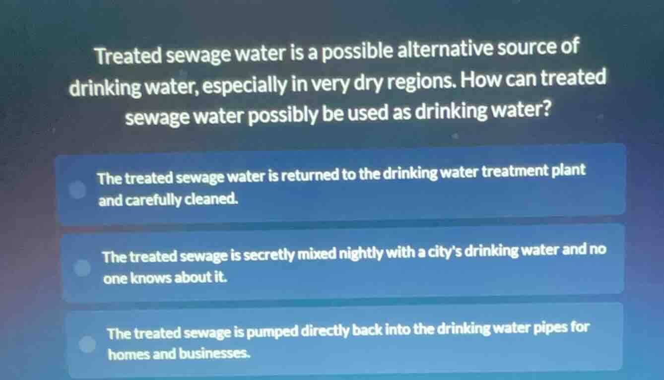 treated sewage water is a possible alternative source of drinking water…