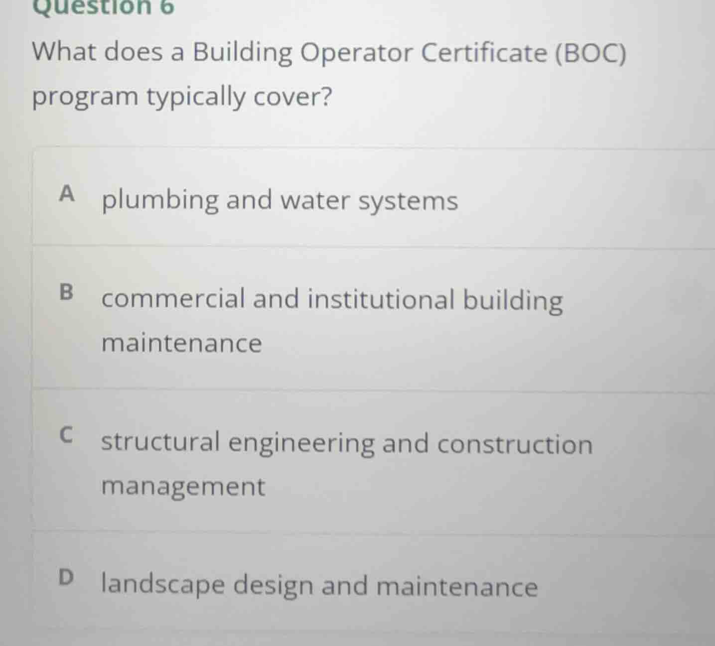 question 6 what does a building operator certificate (boc) program typi…