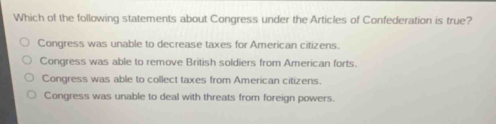 which of the following statements about congress under the articles of …