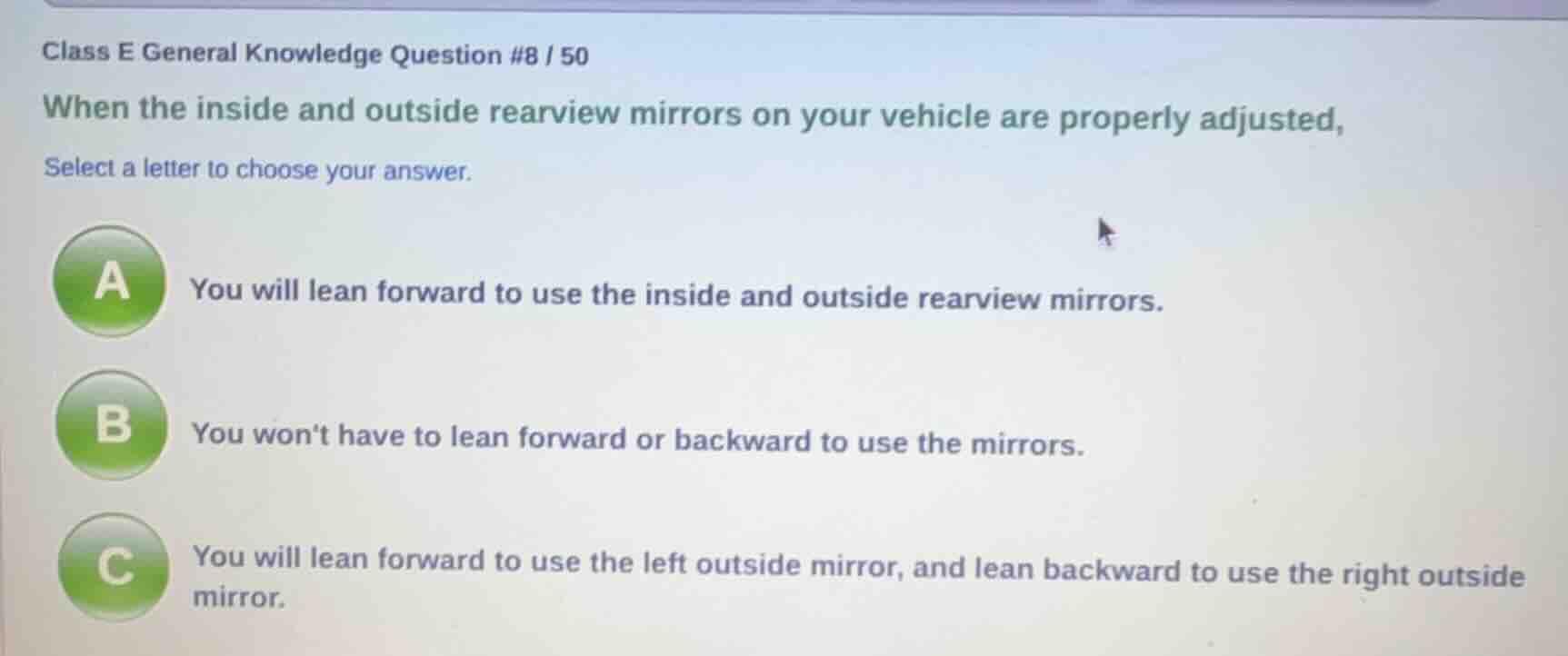 class e general knowledge question #8 / 50 when the inside and outside …