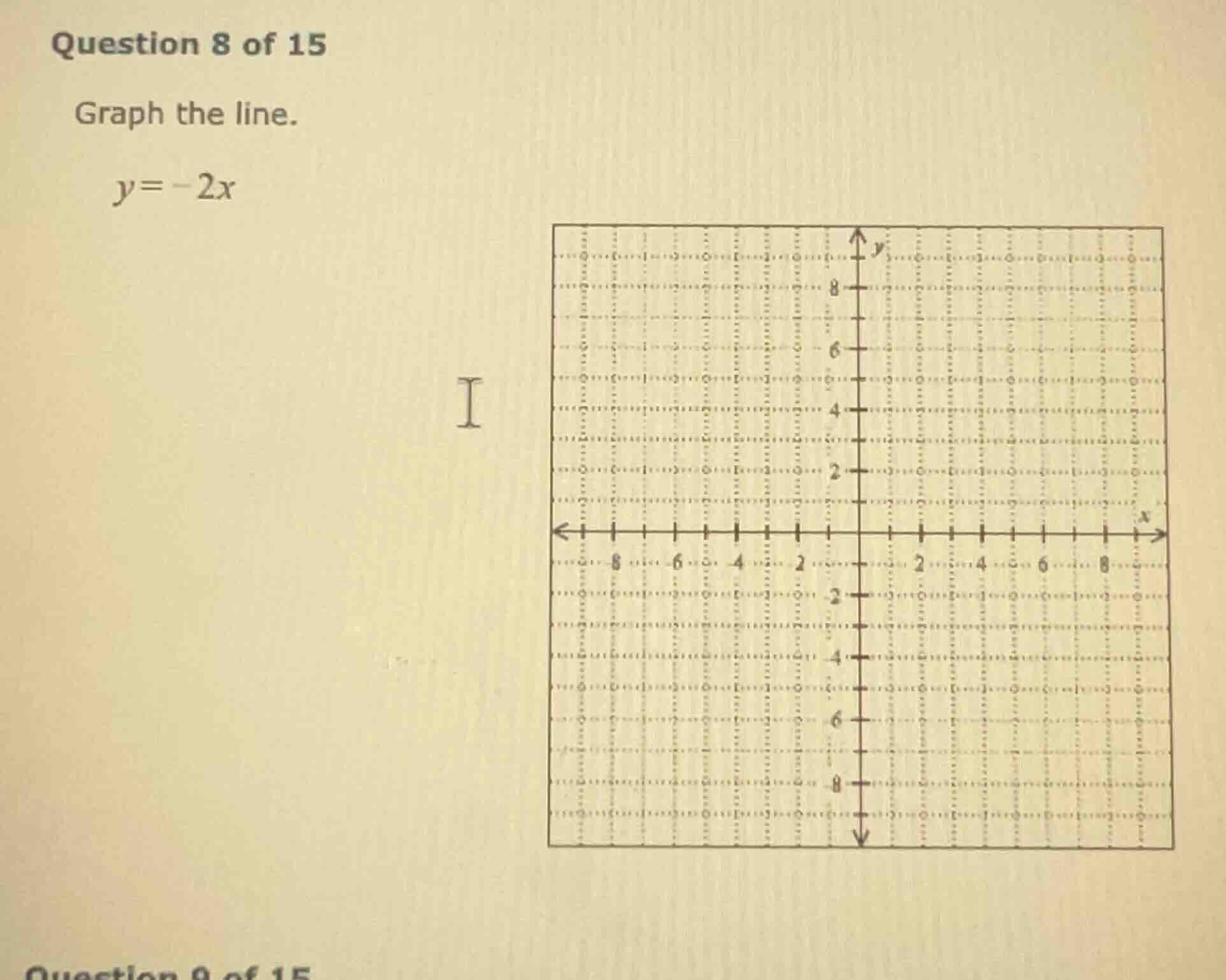 question 8 of 15 graph the line. $y = -2x$