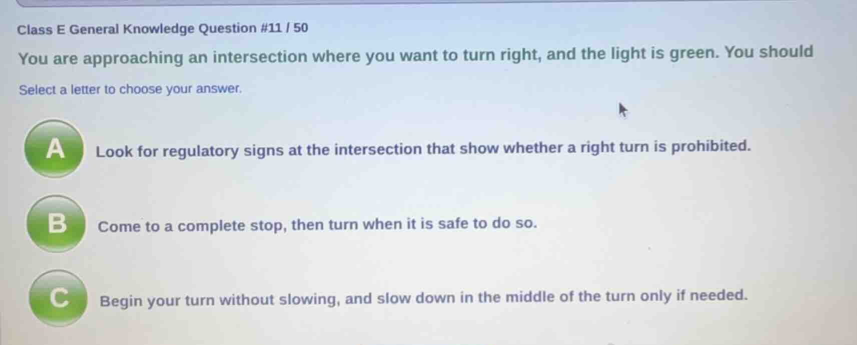 class e general knowledge question #11 / 50 you are approaching an inte…