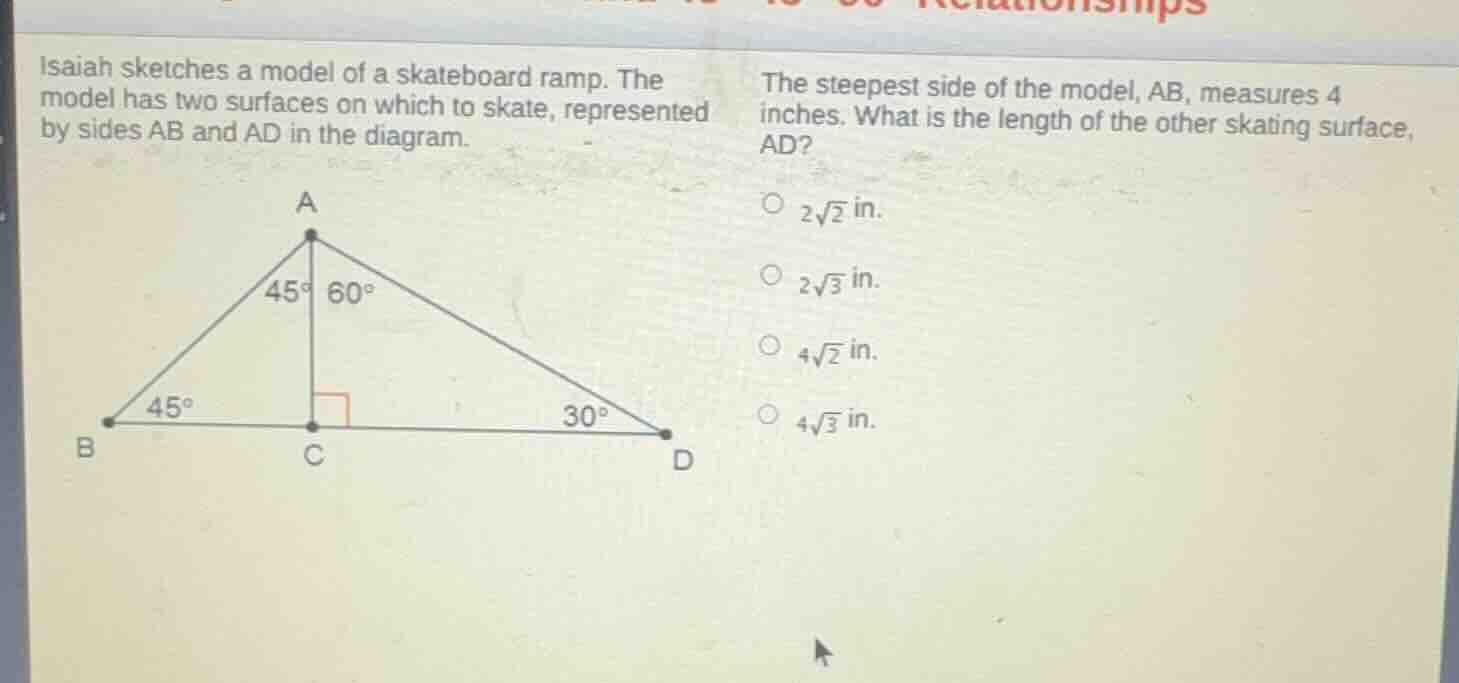 isaiah sketches a model of a skateboard ramp. the model has two surface…