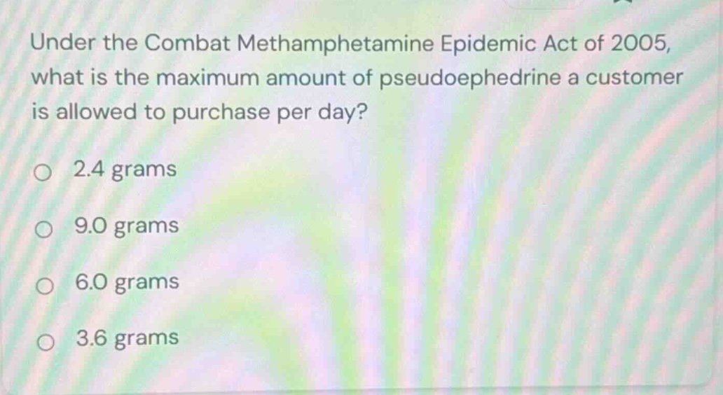 under the combat methamphetamine epidemic act of 2005, what is the maxi…