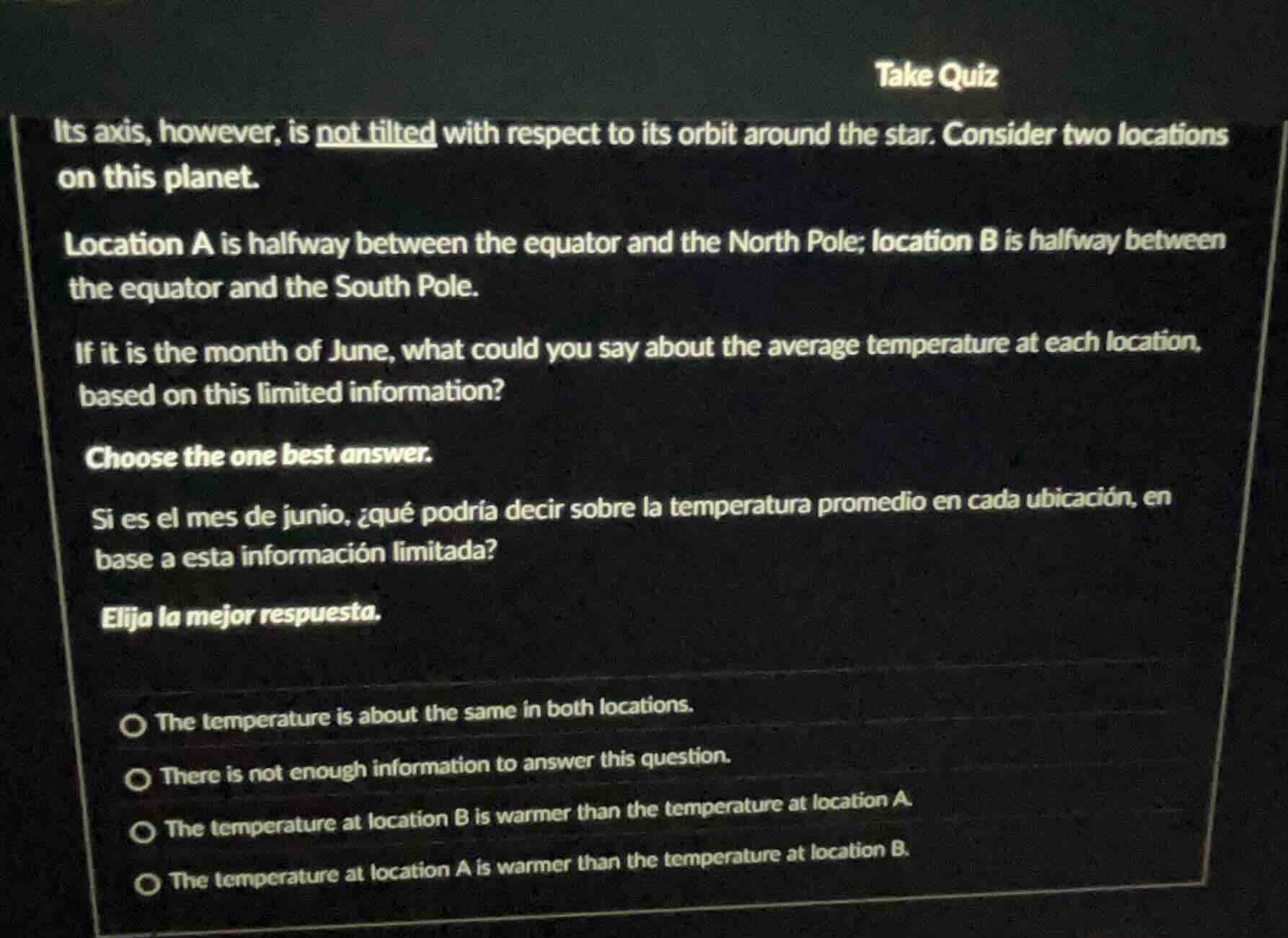 take quiz its axis, however, is not tilted with respect to its orbit ar…