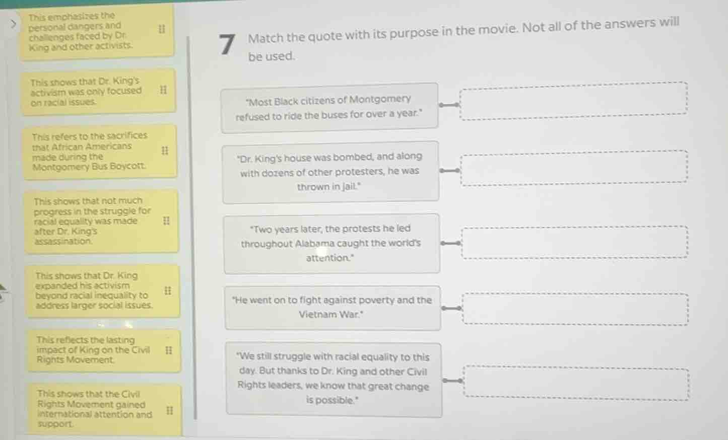 7 match the quote with its purpose in the movie. not all of the answers…