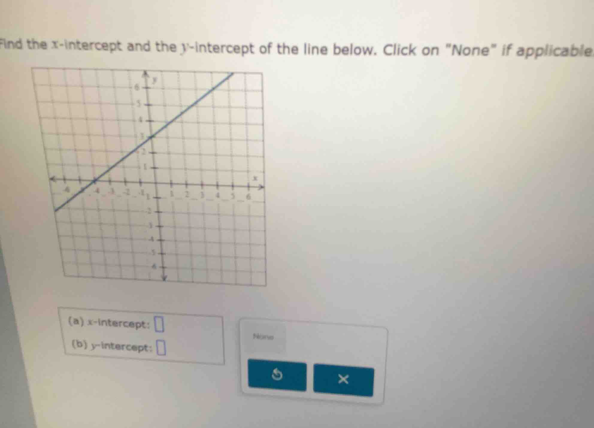 find the x-intercept and the y-intercept of the line below. click on on…