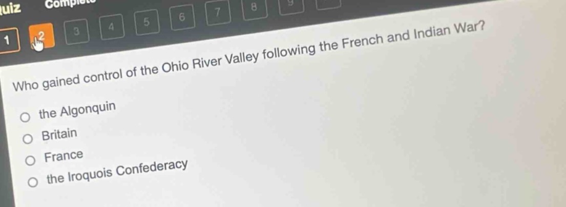 who gained control of the ohio river valley following the french and in…