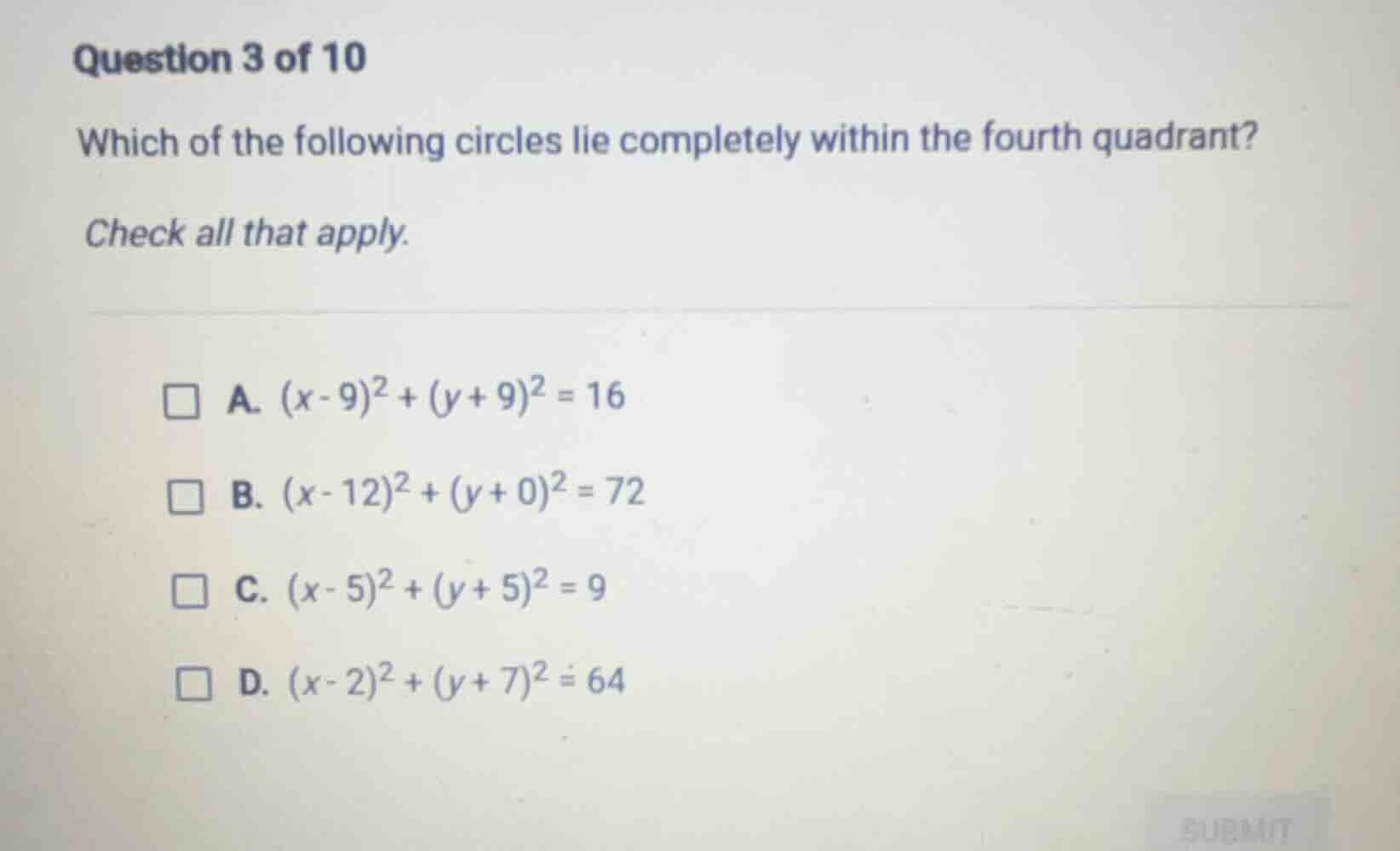 question 3 of 10 which of the following circles lie completely within t…