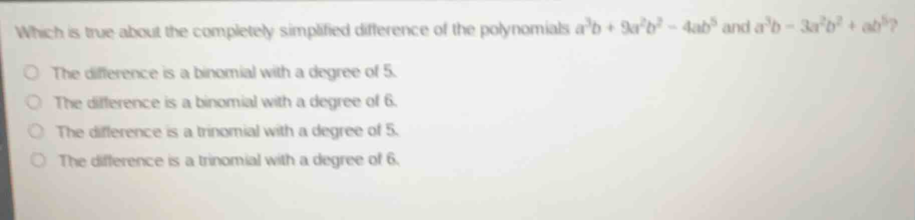 which is true about the completely simplified difference of the polynom…