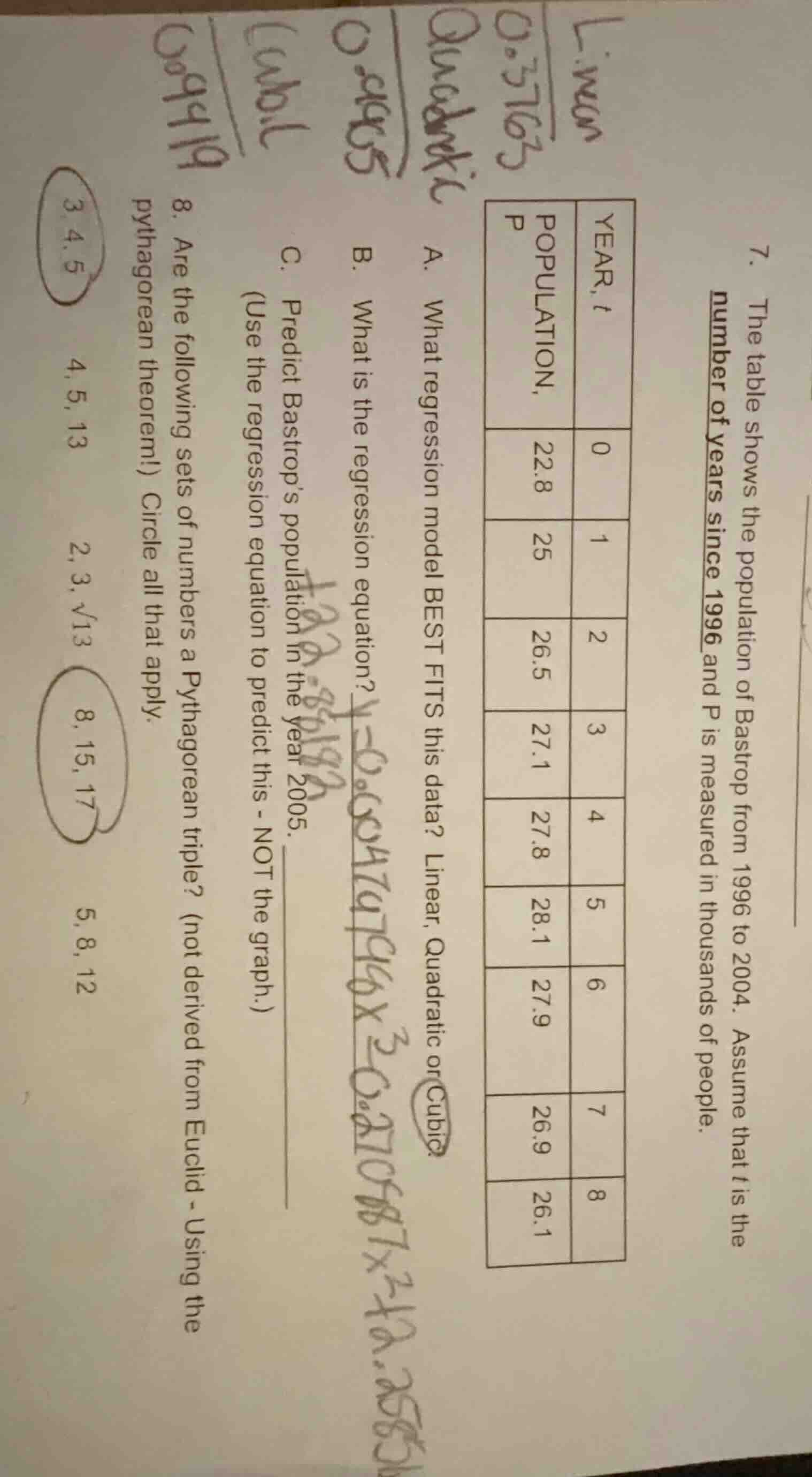 7. the table shows the population of bastrop from 1996 to 2004. assume …