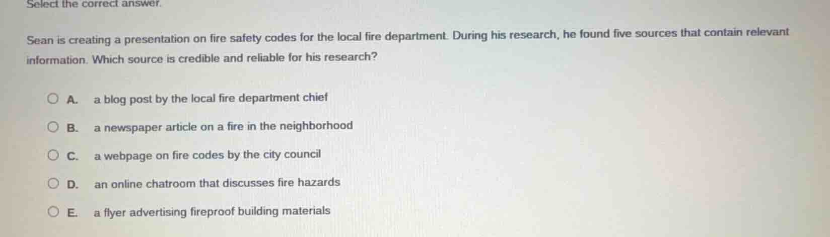 select the correct answer. sean is creating a presentation on fire safe…