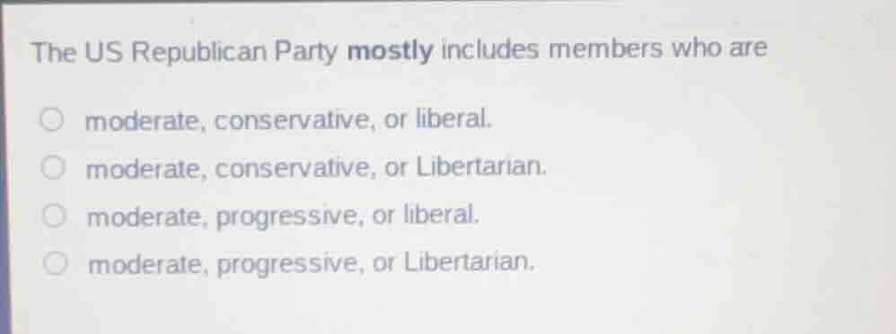 the us republican party mostly includes members who are moderate, conse…