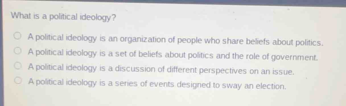 what is a political ideology? a political ideology is an organization o…