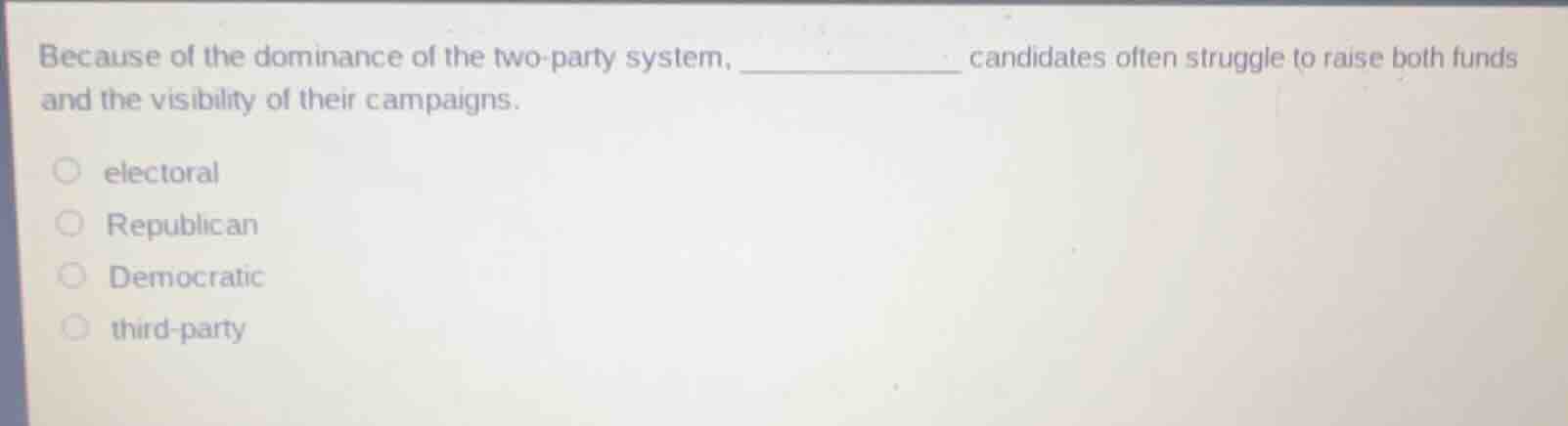 because of the dominance of the two - party system, ______ candidates o…