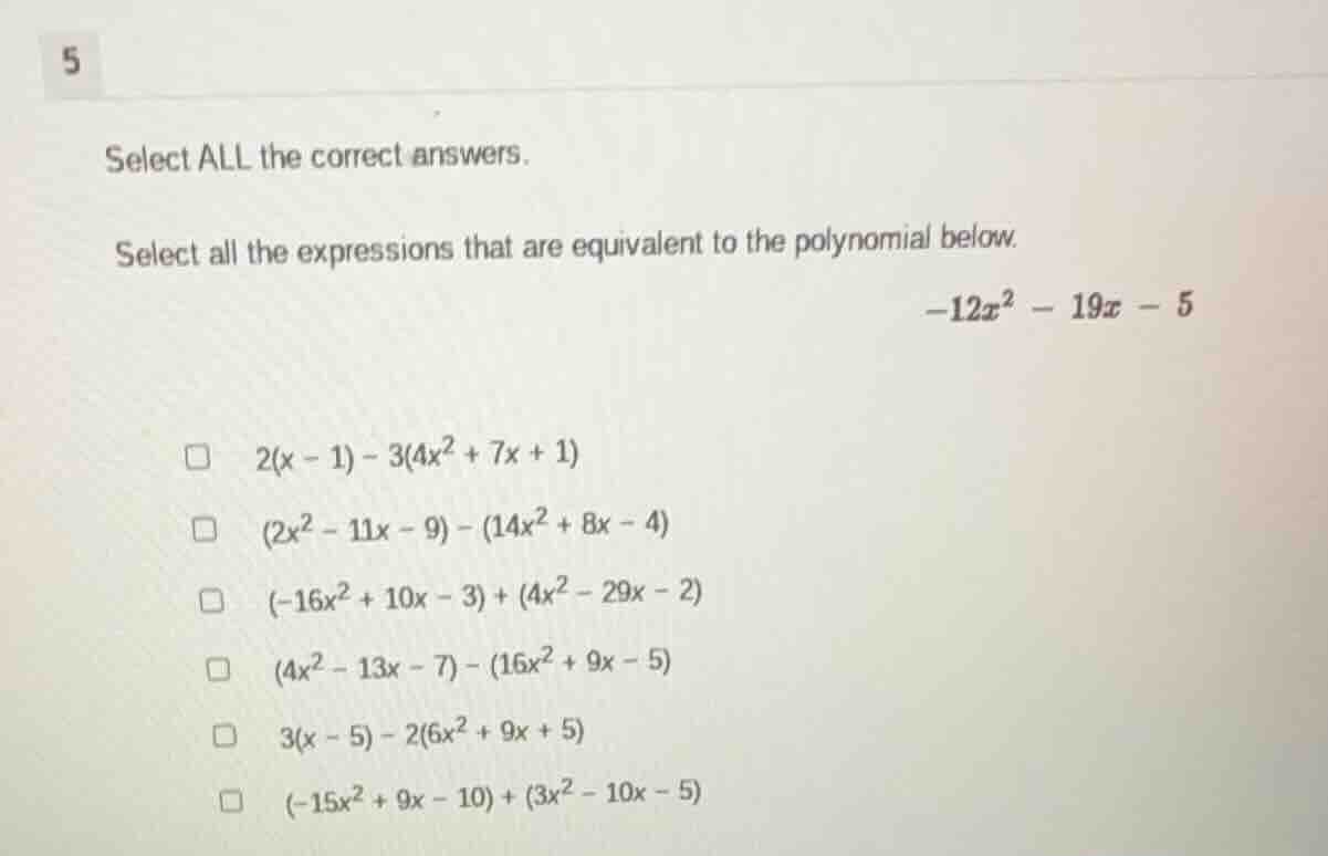 5 select all the correct answers. select all the expressions that are e…