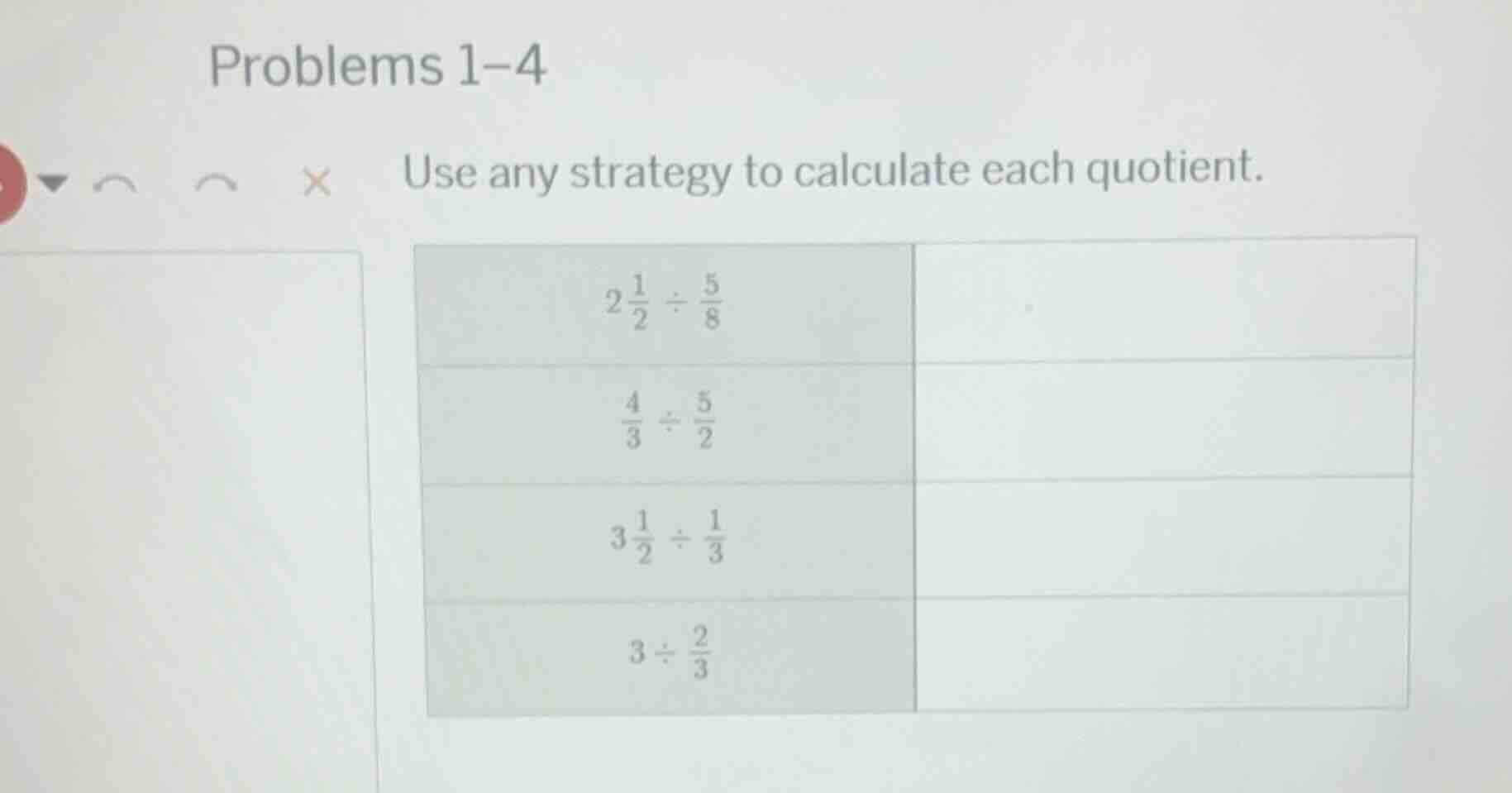 problems 1–4 use any strategy to calculate each quotient. $2\\frac{1}{2…