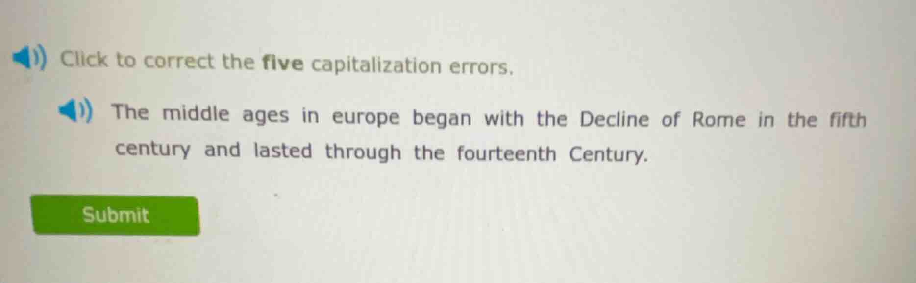 click to correct the five capitalization errors. the middle ages in eur…