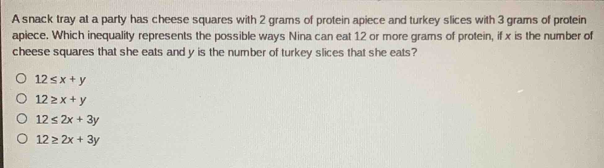 a snack tray at a party has cheese squares with 2 grams of protein apie…