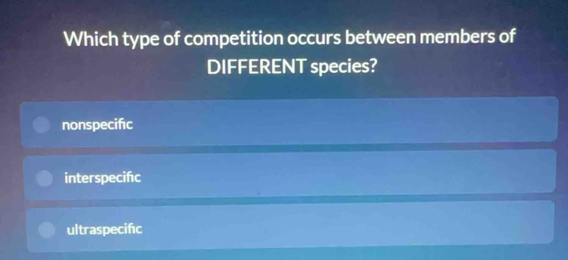 which type of competition occurs between members of different species? …