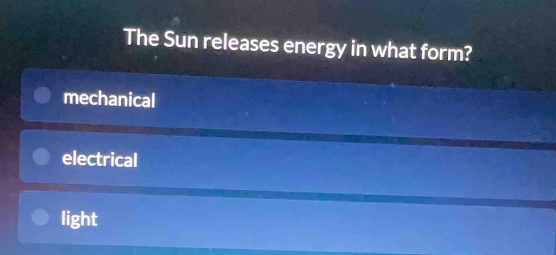 the sun releases energy in what form? mechanical electrical light