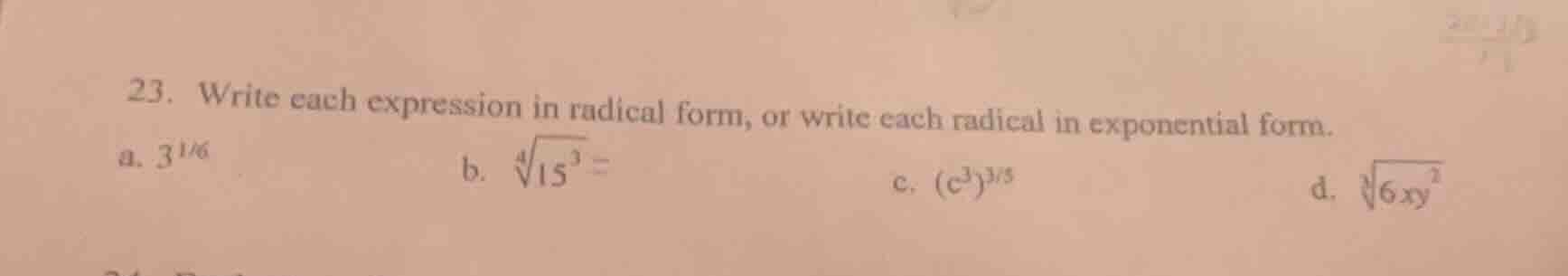 23. write each expression in radical form, or write each radical in exp…