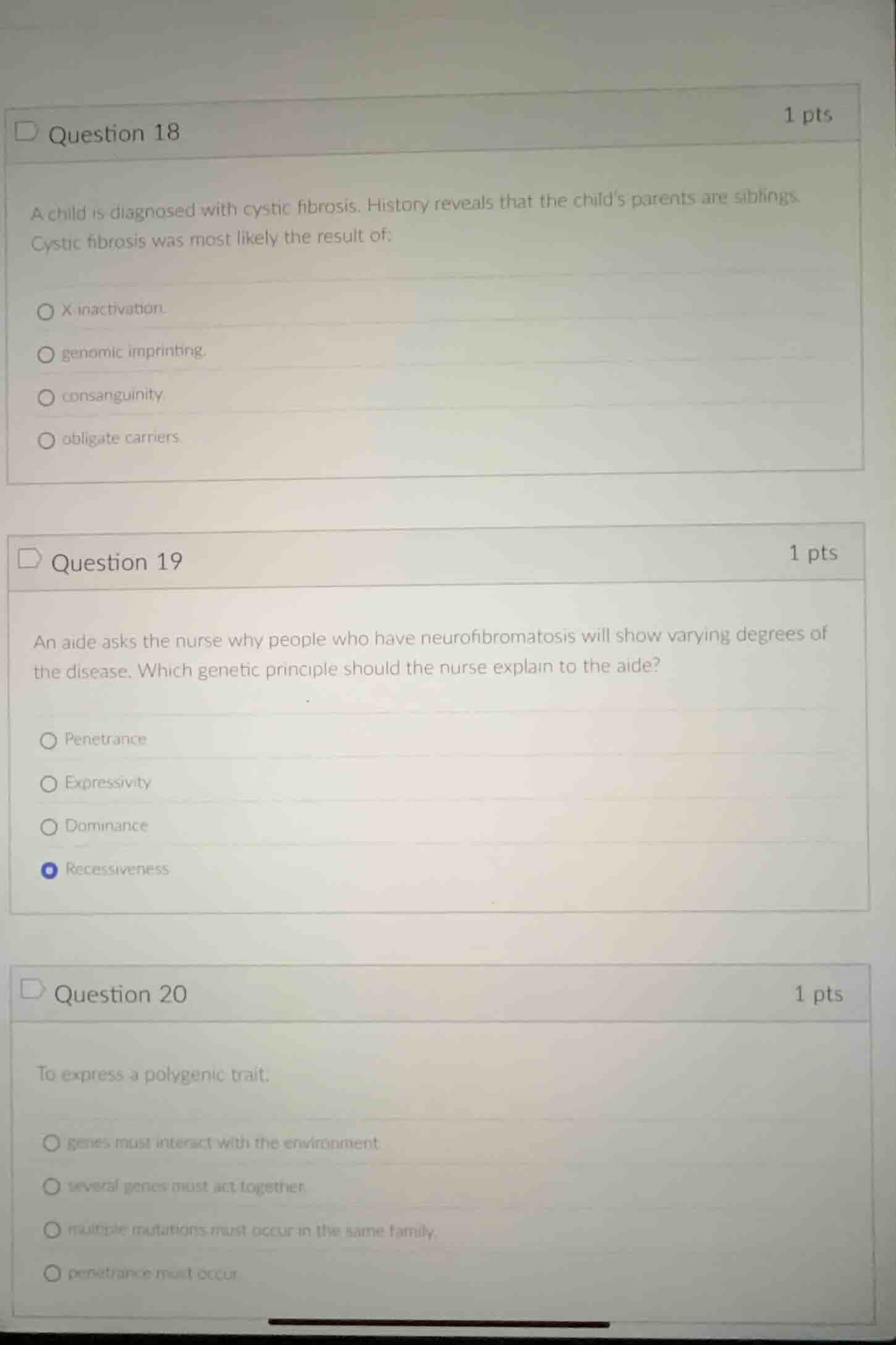 question 18 1 pts a child is diagnosed with cystic fibrosis. history re…
