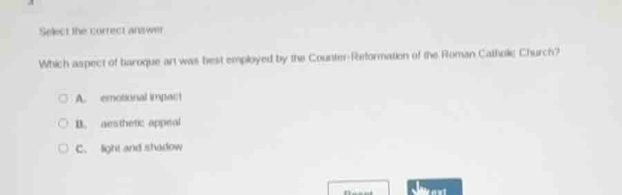 select the correct answer which aspect of baroque art was first employe…