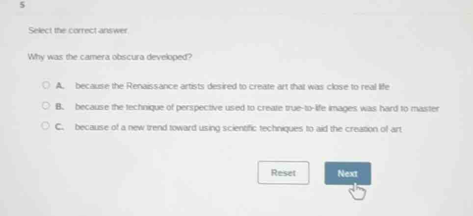 5 select the correct answer. why was the camera obscura developed? a. b…