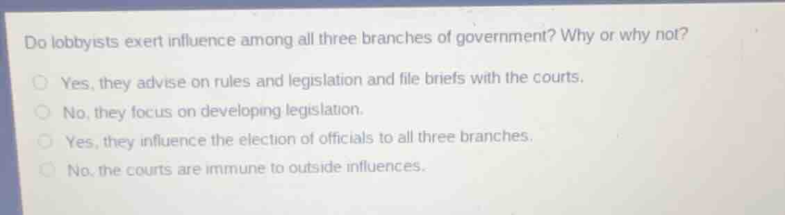 do lobbyists exert influence among all three branches of government? wh…
